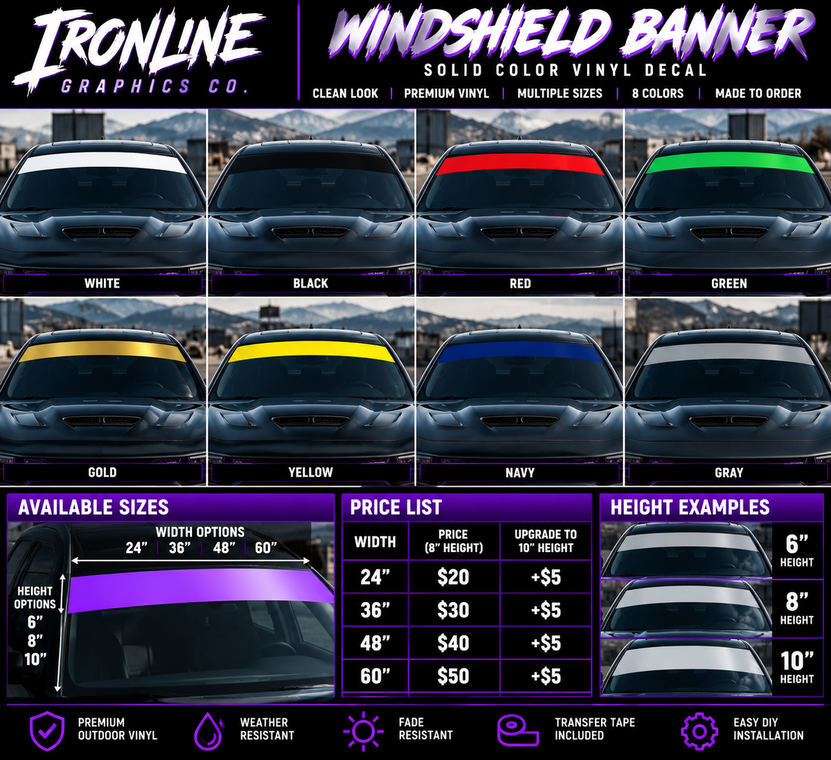 Solid Color Windshield Banner